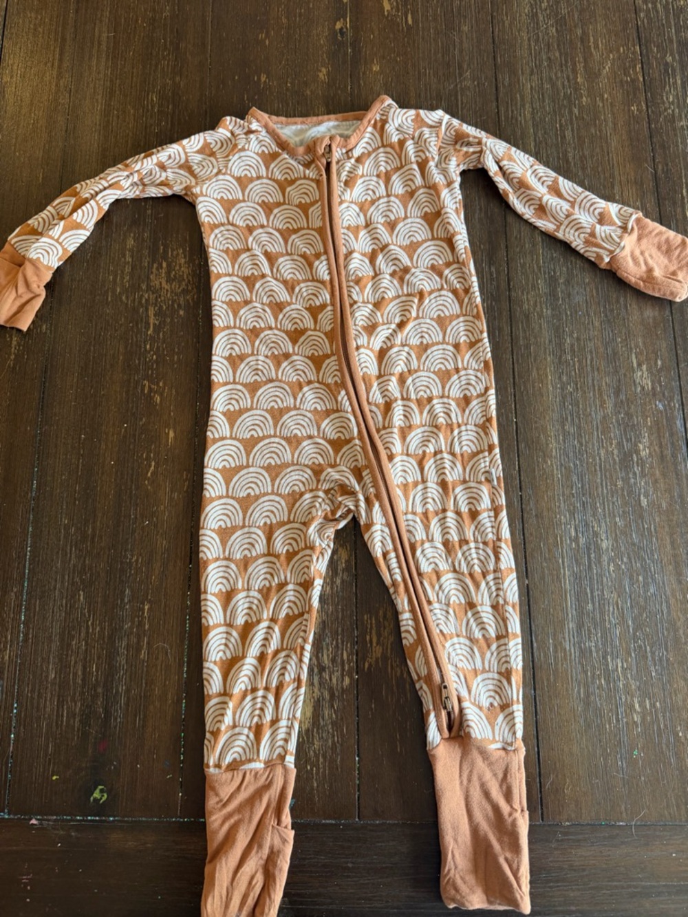Little Sleepies Rust and White Rainbow Zip One-Piece